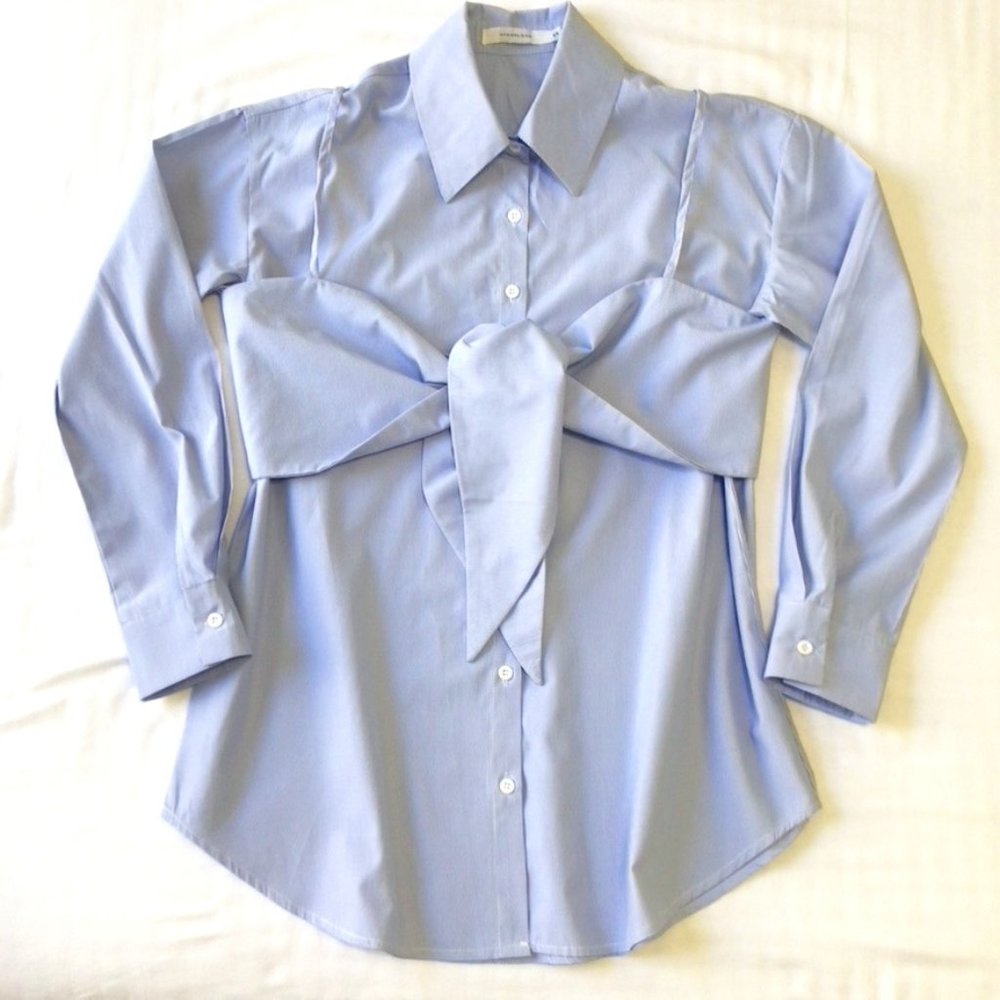 Striped Two-piece Tie-front Shirt Sz S